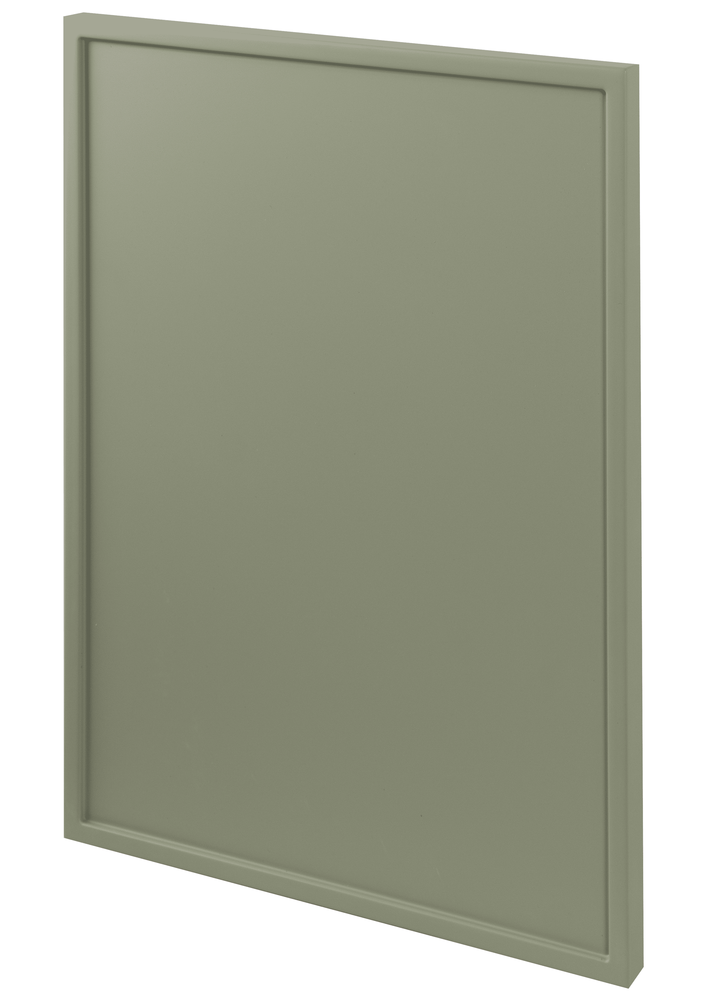 Puerta de cocina en un tono verde suave con marco.