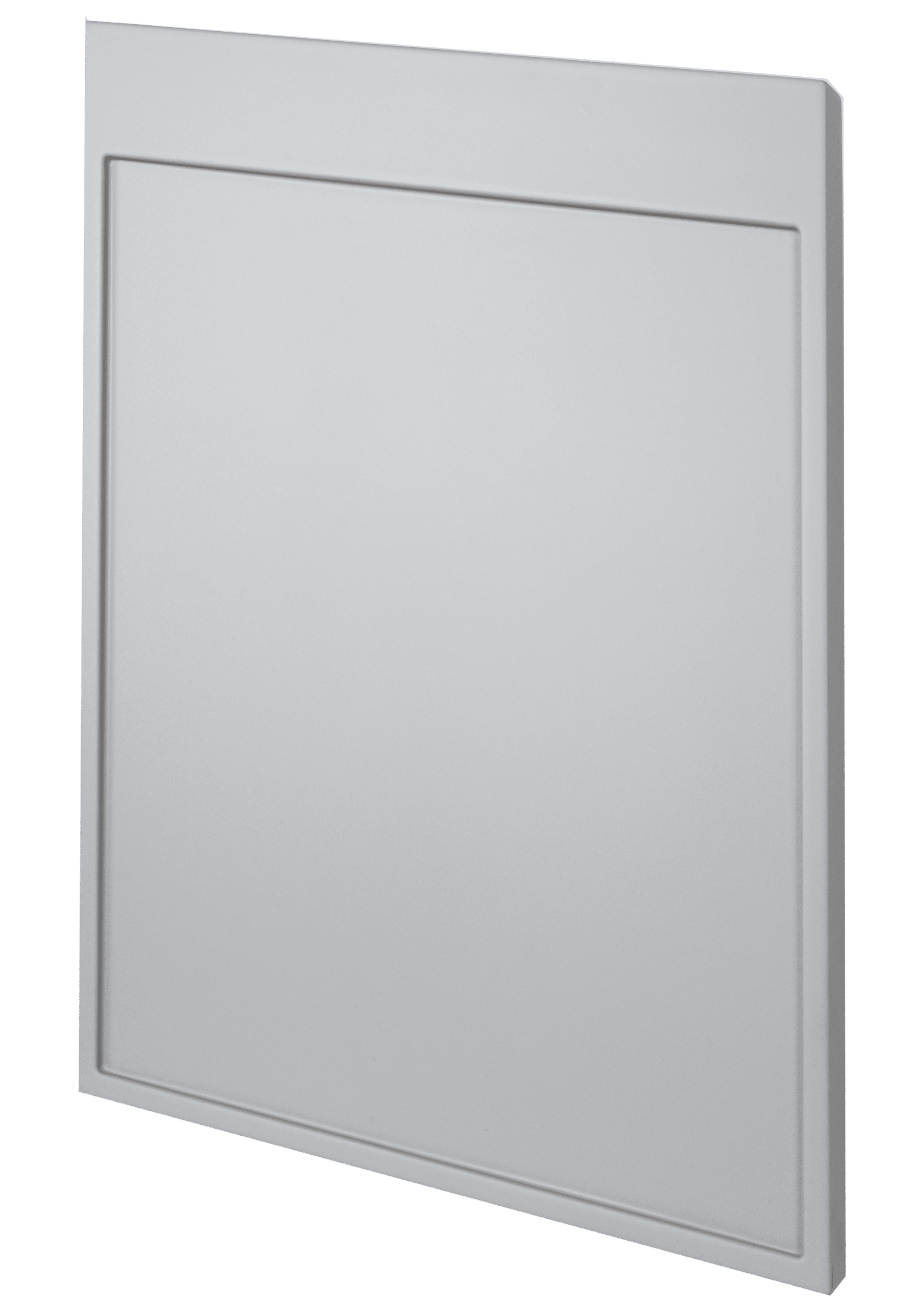 Puerta de cocina blanca con acabado liso y marco sutil.