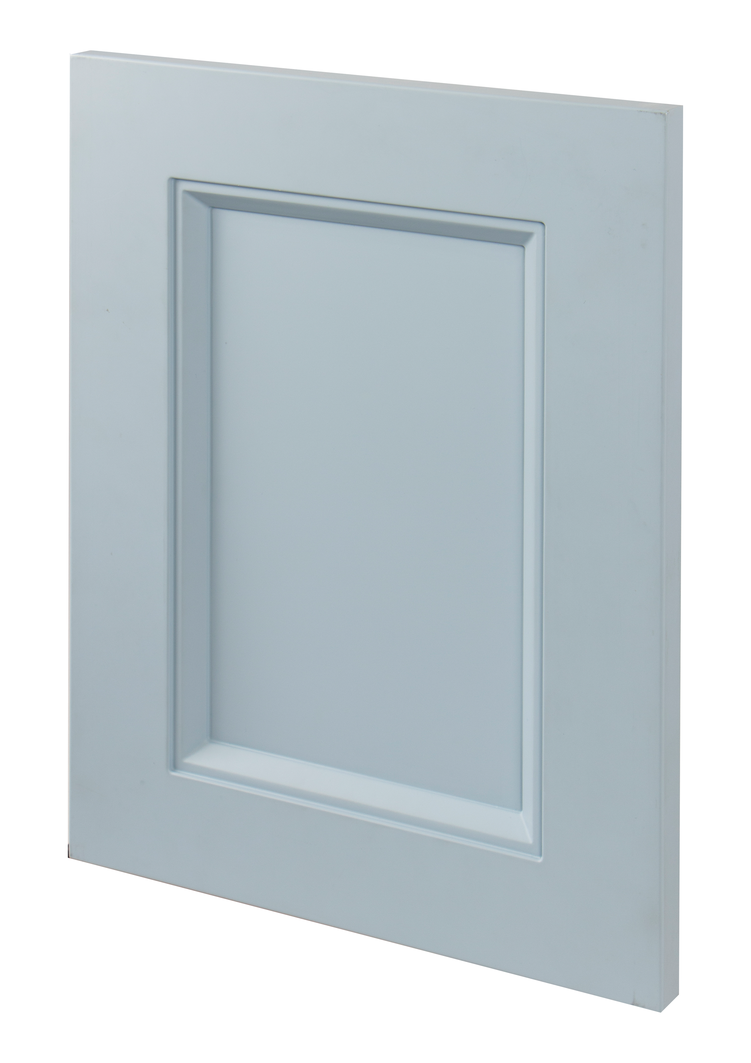 Puerta de mueble de cocina con diseño moderno y acabado celeste